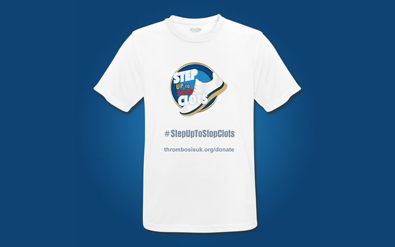 Thrombosis UK - Step Up to Stop Clots fundraising and awarenss campaign - participant t-shirt design image